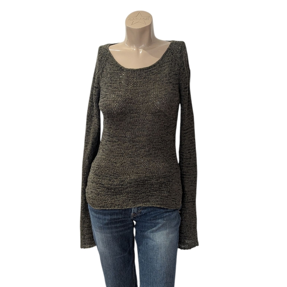 Dark green/Kaki Elegant Scoop Neck Knit Sweater with long Bell sleves XS fit S